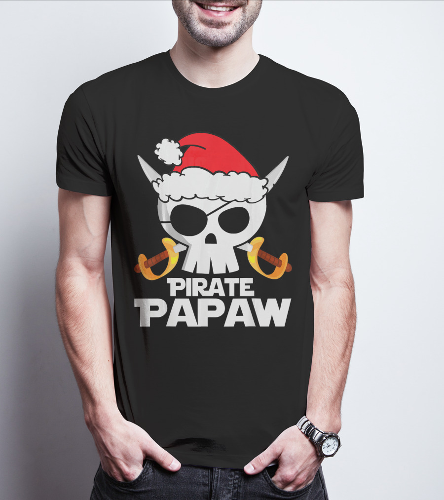 Santa Claus Pirate Papaw Skull With Swords T-Shirt