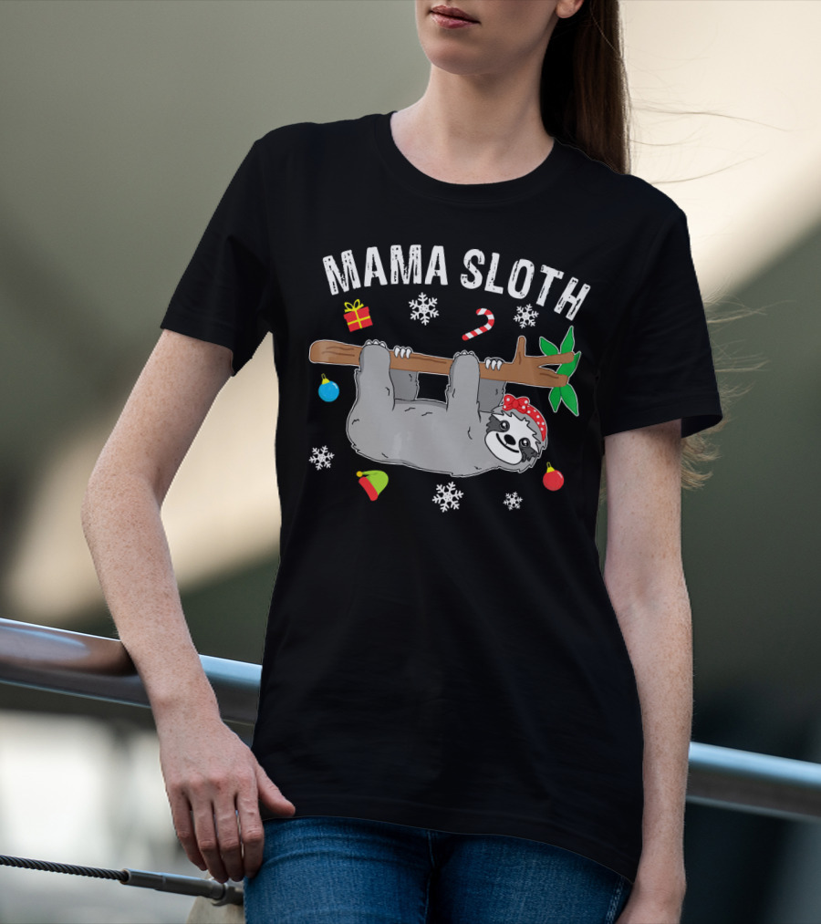Mama Sloth Christmas Snowflakes Candy Cane Hanging T-Shirt
