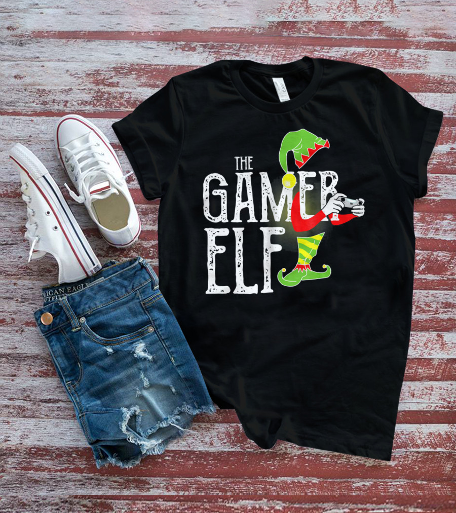 The Gamer Elf With Controller And Festive T-Shirt
