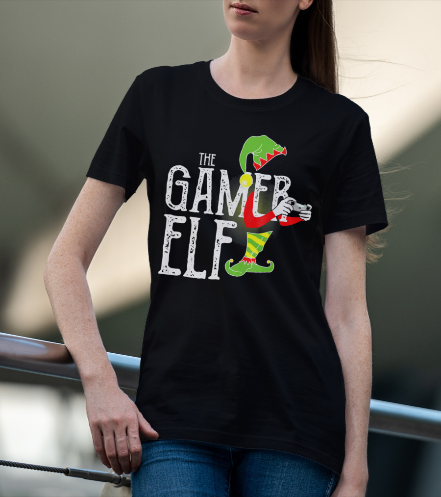 The Gamer Elf With Controller And Festive T-Shirt