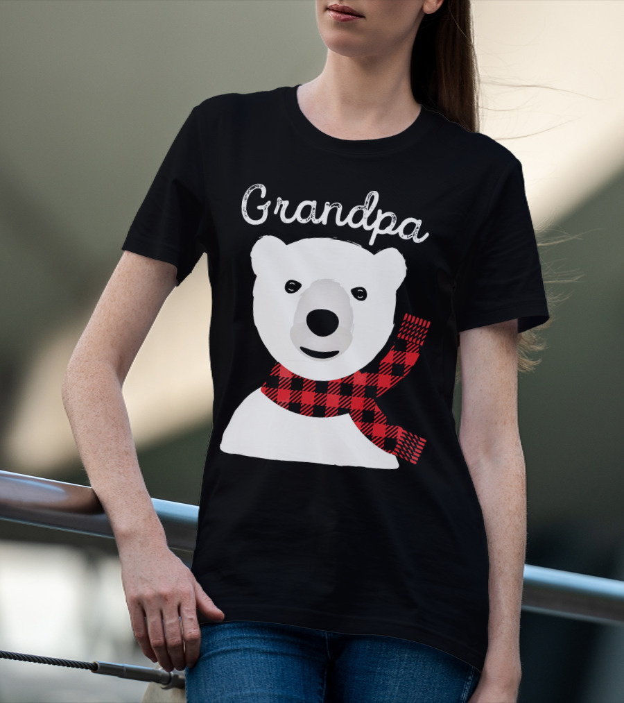 Grandpa Christmas Bear With Red Plaid Scarf Family Matching T-Shirt