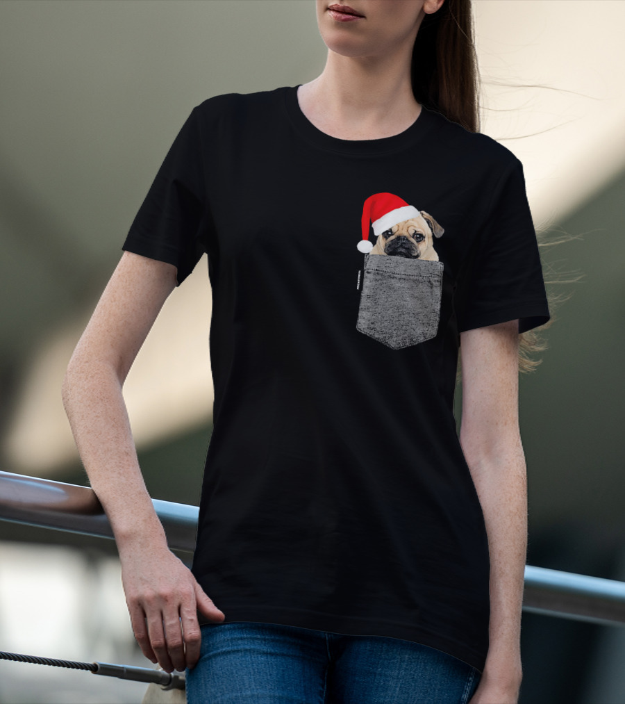 Dog In Your Pocket Pug Santa Hat T-Shirt