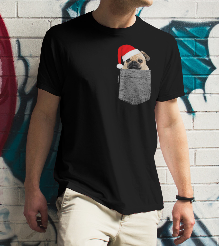 Dog In Your Pocket Pug Santa Hat T-Shirt