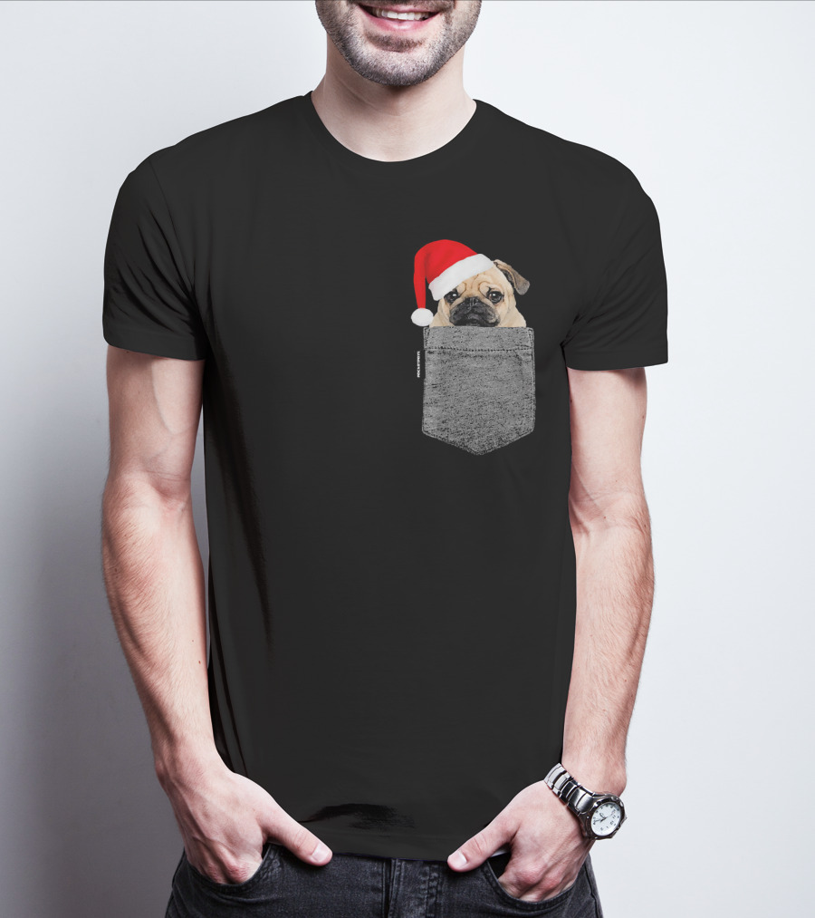 Dog In Your Pocket Pug Santa Hat T-Shirt