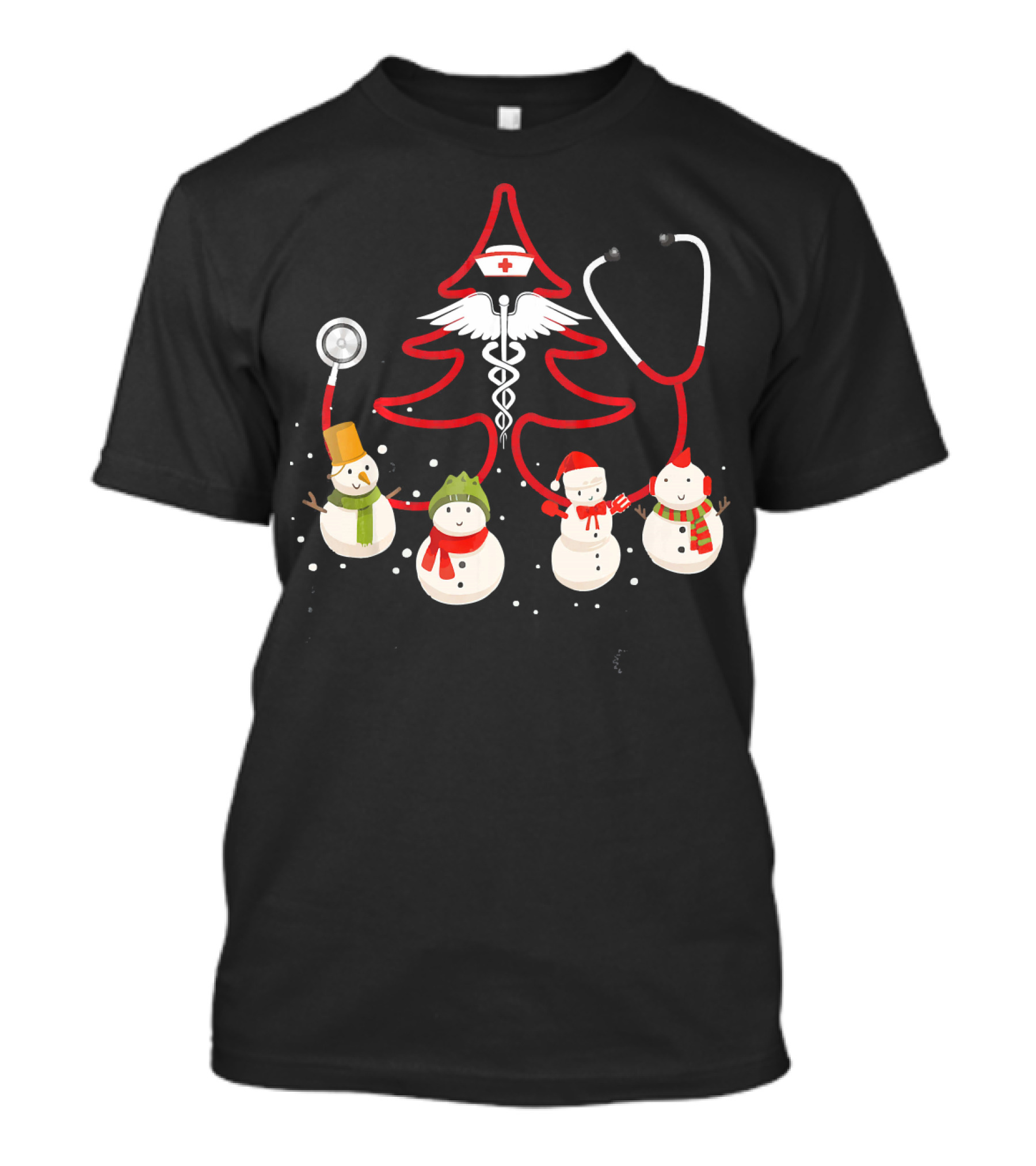 Nurse Christmas Costume Funny Chris Snowmen Stethoscope Tree T-Shirt