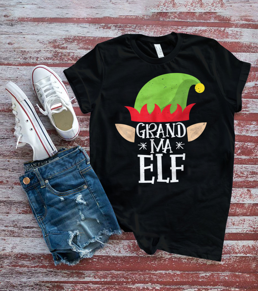 Grandma Elf Funny Christmas Family Match Hat Ears Holiday T-Shirt