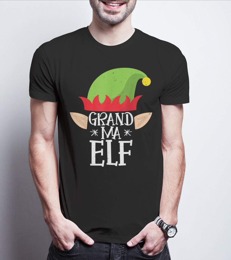 Grandma Elf Funny Christmas Family Match Hat Ears Holiday T-Shirt