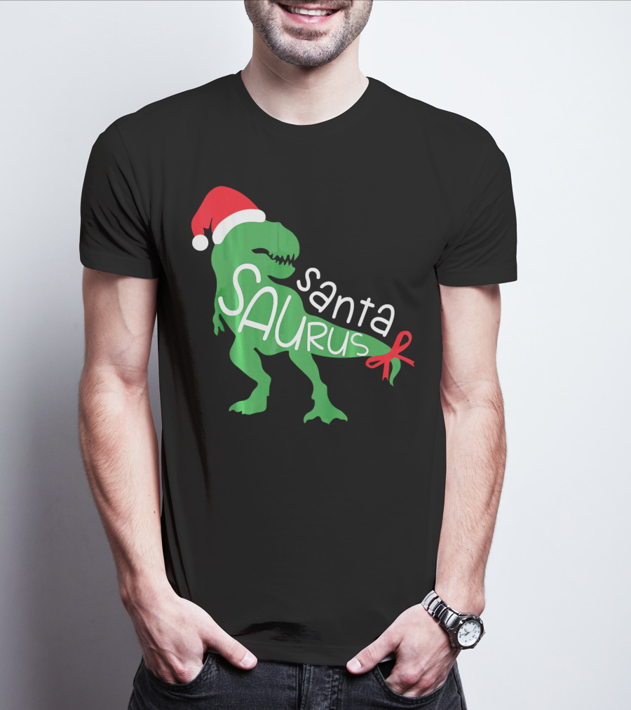 T Rex Dinosaur Santa Saurus Merry Funny Christmas Hat T-Shirt