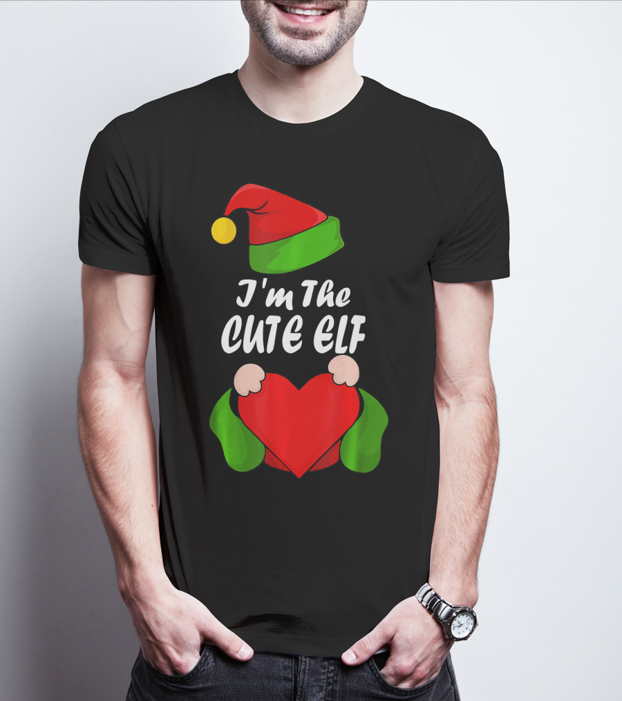 I'm The Cute Elf Red Heart Christmas Hat T-Shirt
