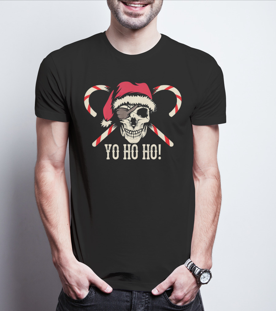 Yo Ho Ho Christmas Skull With Pirate Candy Canes T-Shirt
