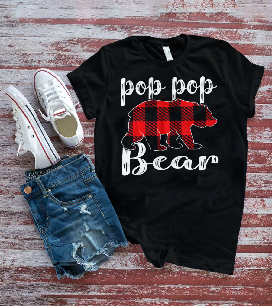 Pop Pop Bear Plaid Christmas Matching Holiday T-Shirt