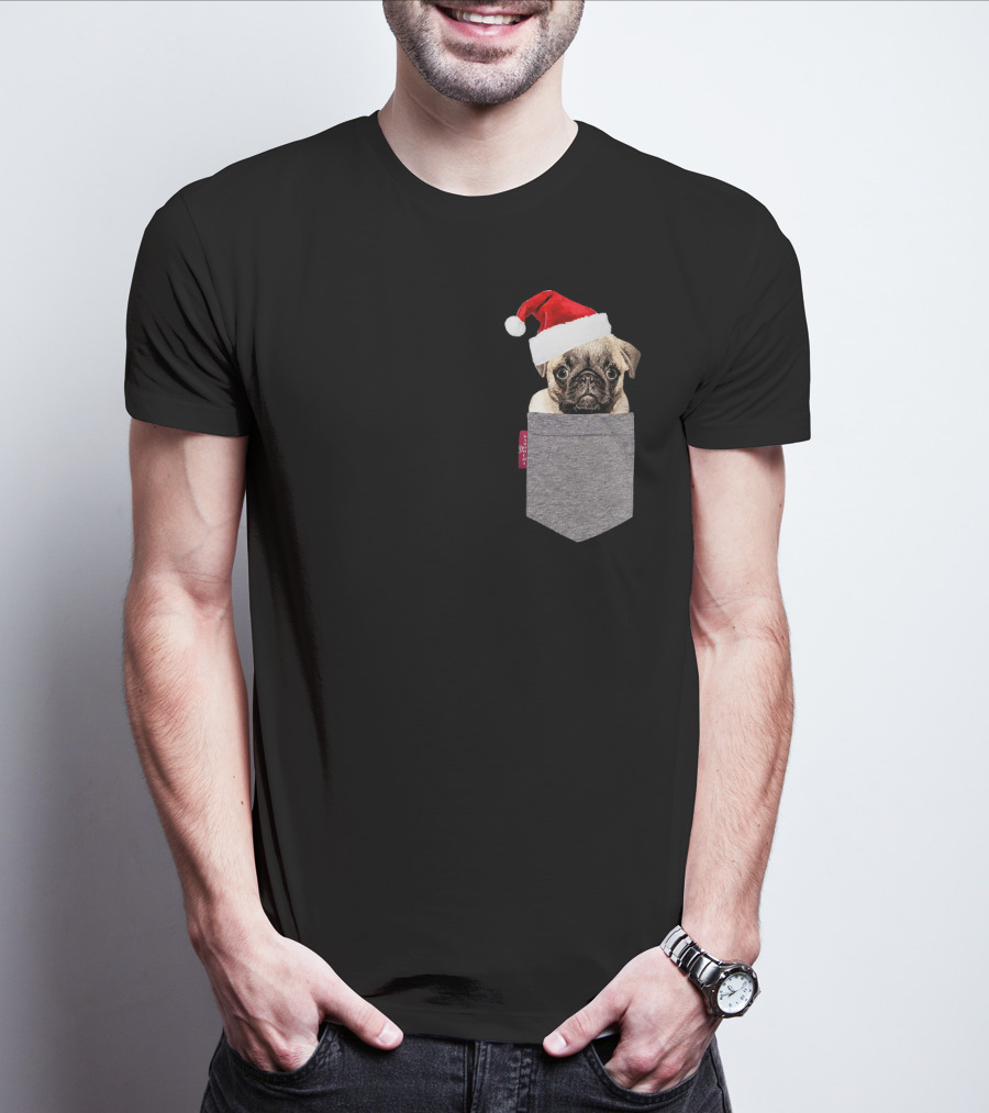 Santa Hat Funny Pug In A Pocket Cute T-Shirt