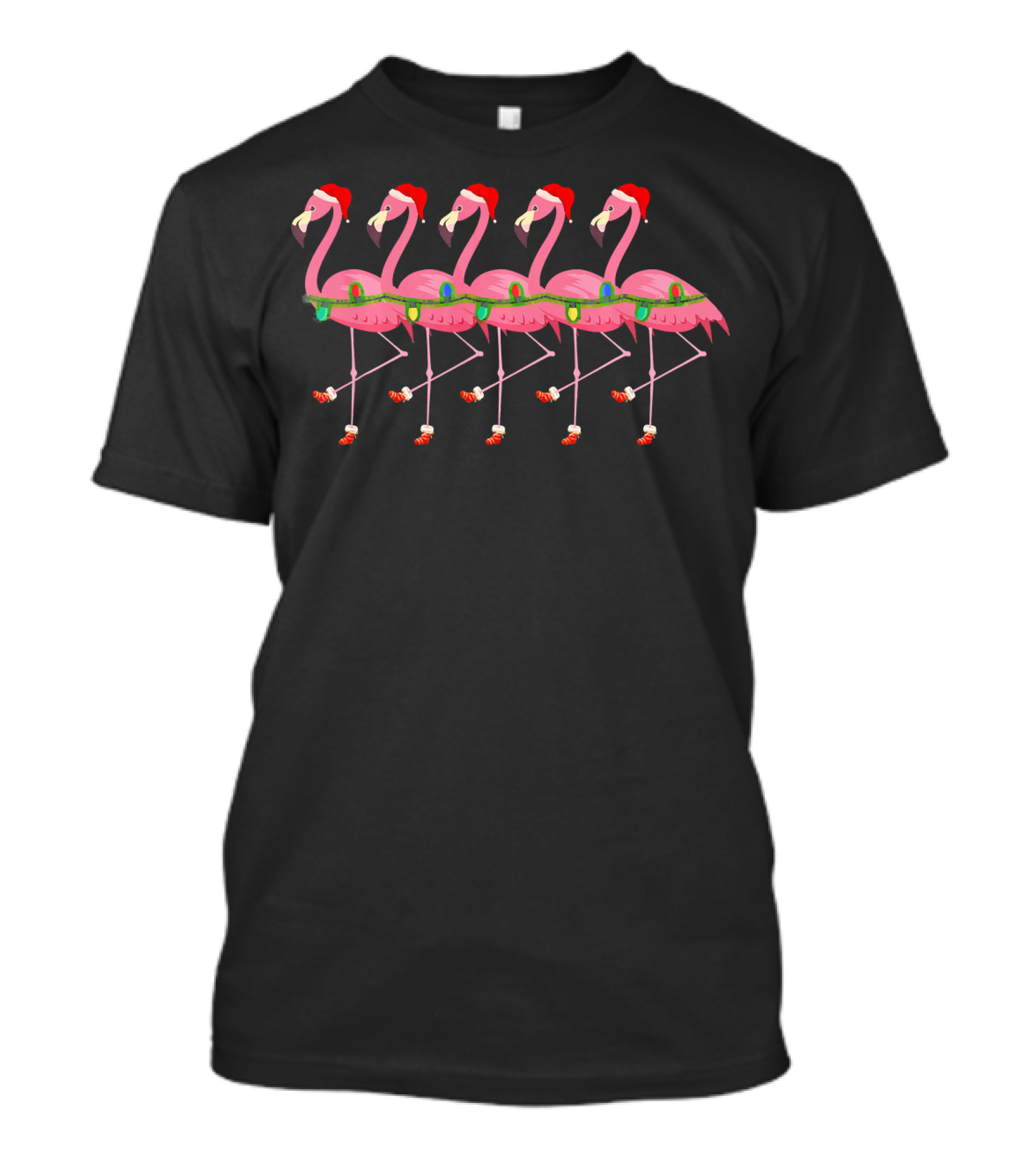 Flamingos Christmas Flock Santa Hat T-Shirt