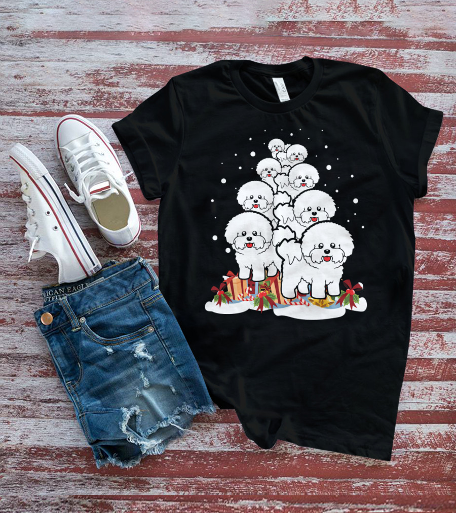 Bichon Frise Christmas Tree With Gifts And Snowflakes T-Shirt