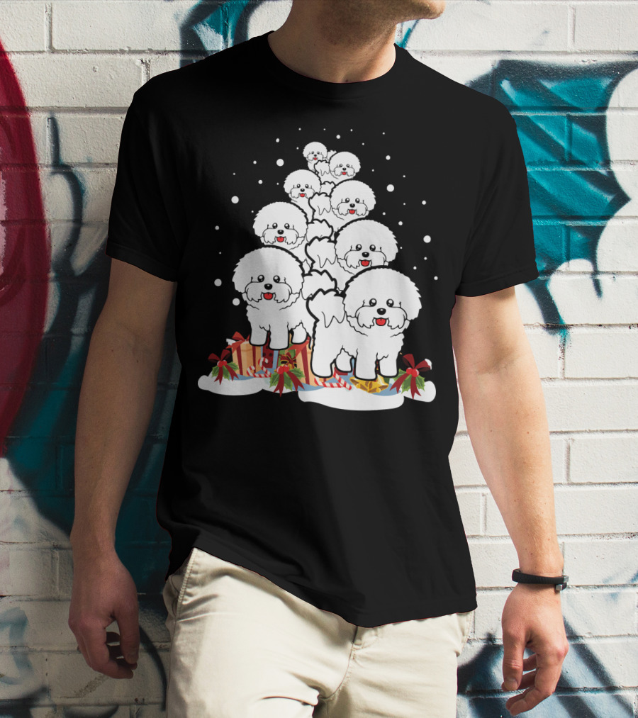 Bichon Frise Christmas Tree With Gifts And Snowflakes T-Shirt