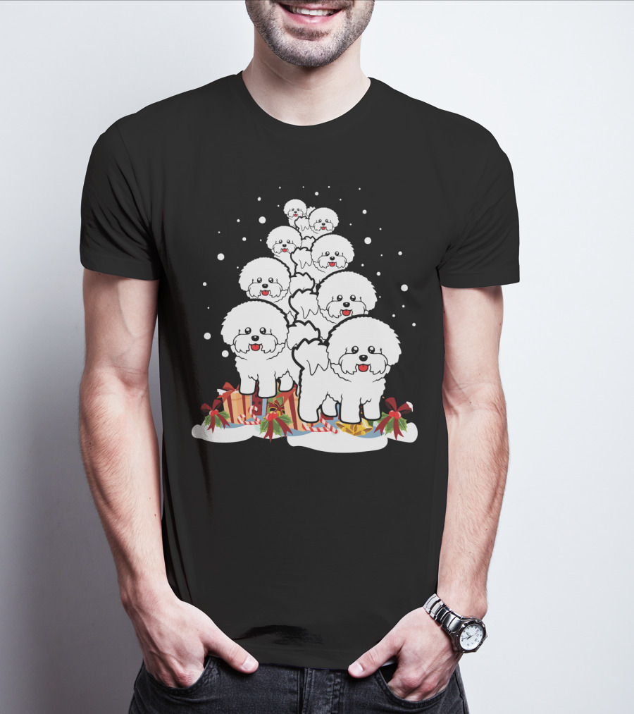 Bichon Frise Christmas Tree With Gifts And Snowflakes T-Shirt