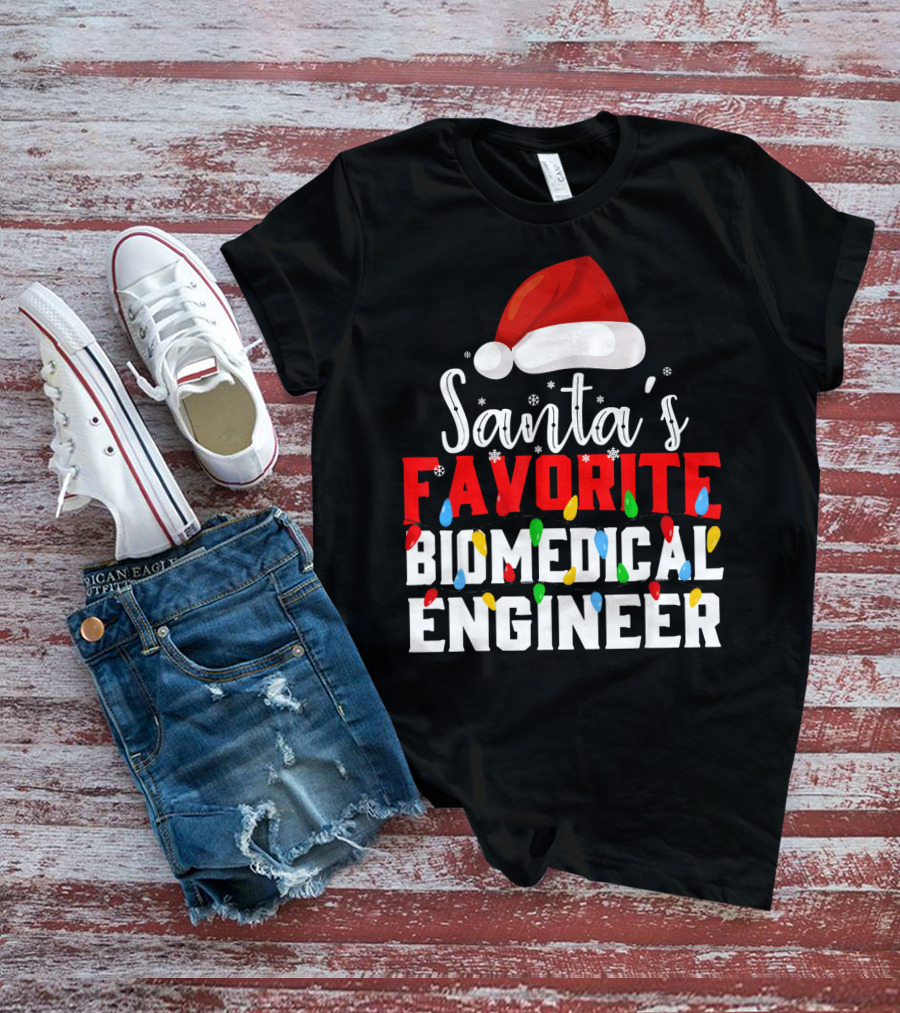 Santa's Favorite Biomedical Engineer Christmas Lights Snowflakes Hat T-Shirt