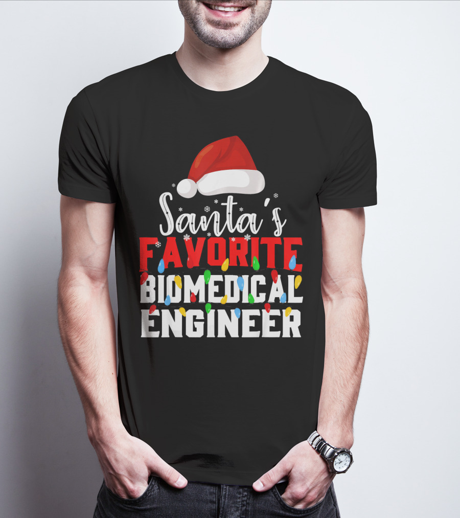 Santa's Favorite Biomedical Engineer Christmas Lights Snowflakes Hat T-Shirt