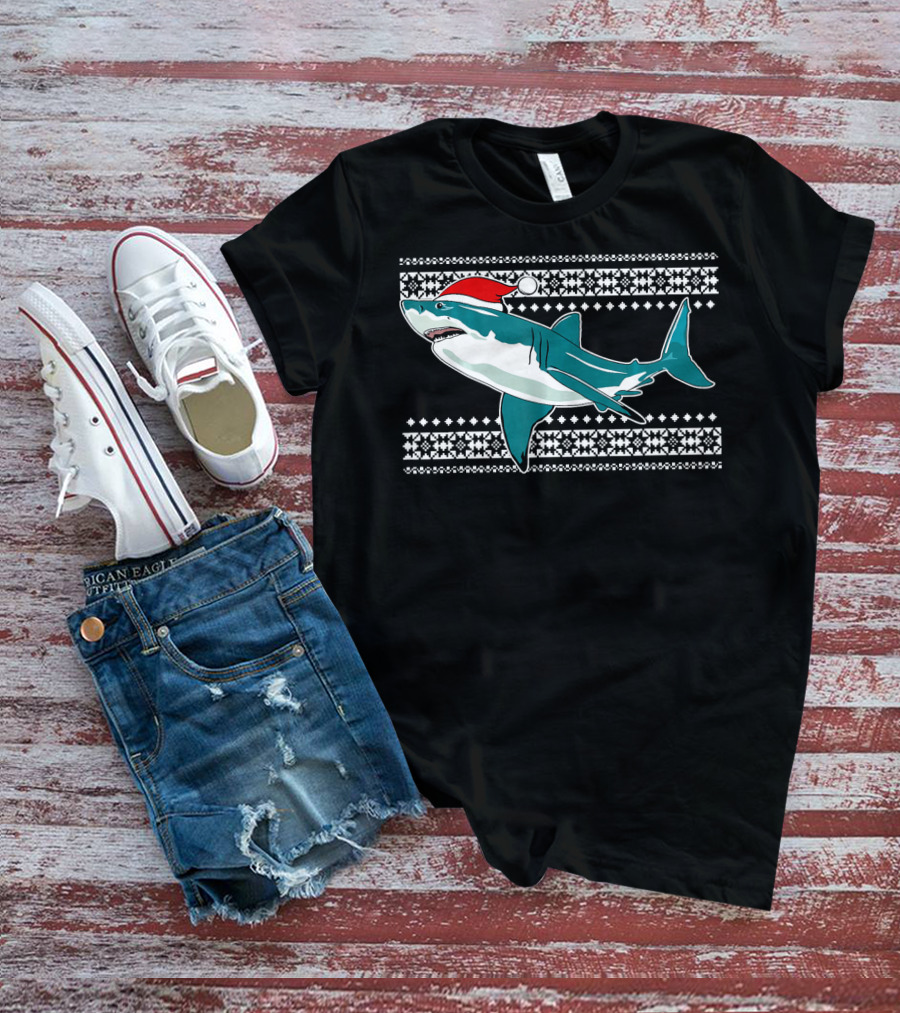 Christmas Shark With Santa Hat Ugly T-Shirt