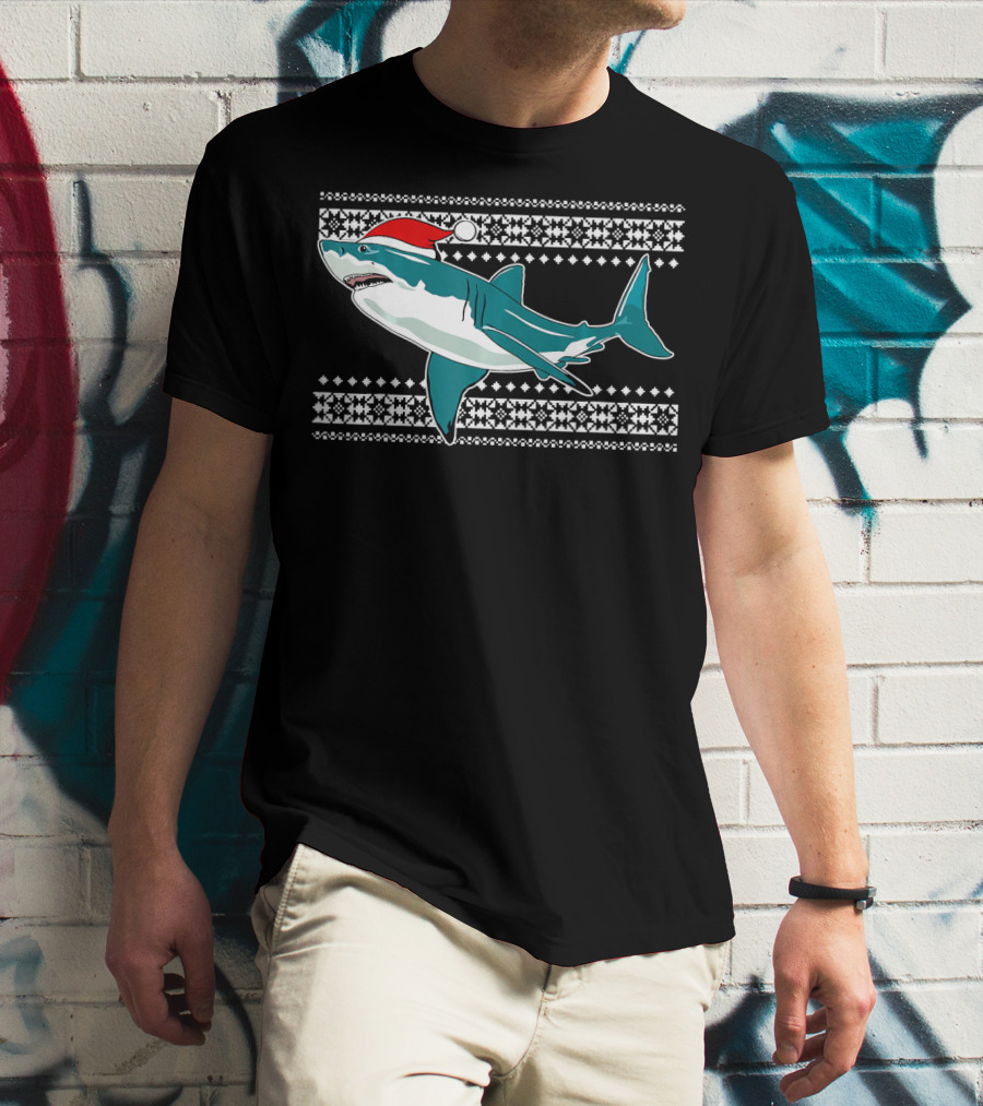Christmas Shark With Santa Hat Ugly T-Shirt
