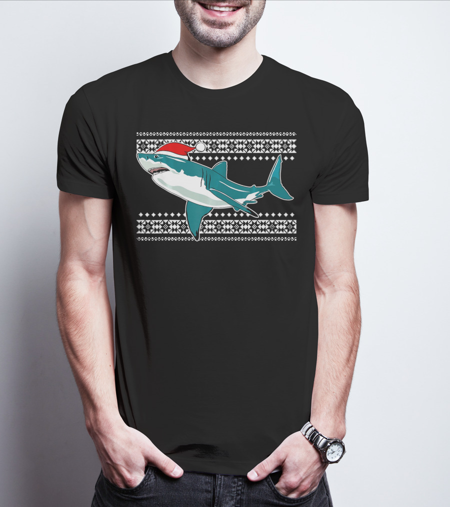 Christmas Shark With Santa Hat Ugly T-Shirt