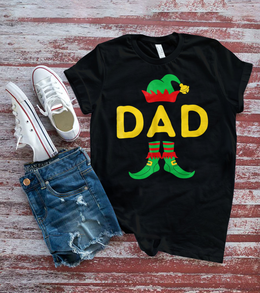Dad Elf Hat And Boots Festive Christmas Family Mat T-Shirt