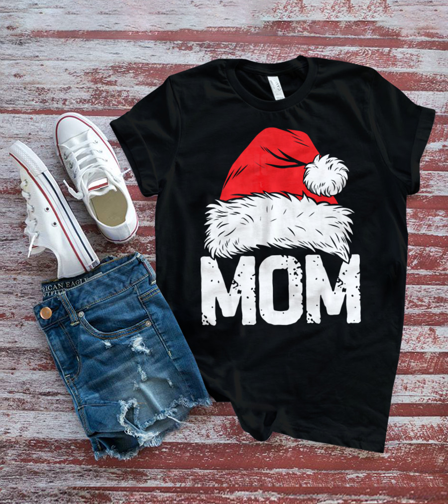 Mom Christmas Santa Hat Family Match T-Shirt