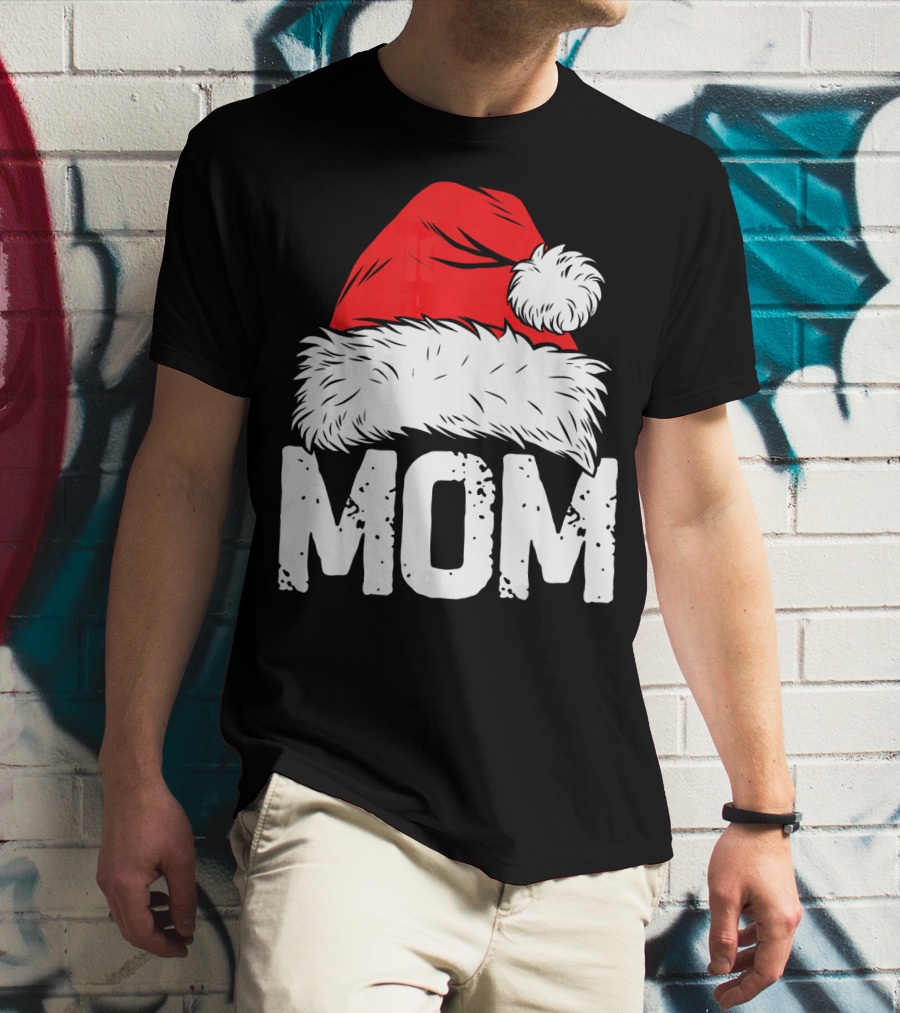Mom Christmas Santa Hat Family Match T-Shirt