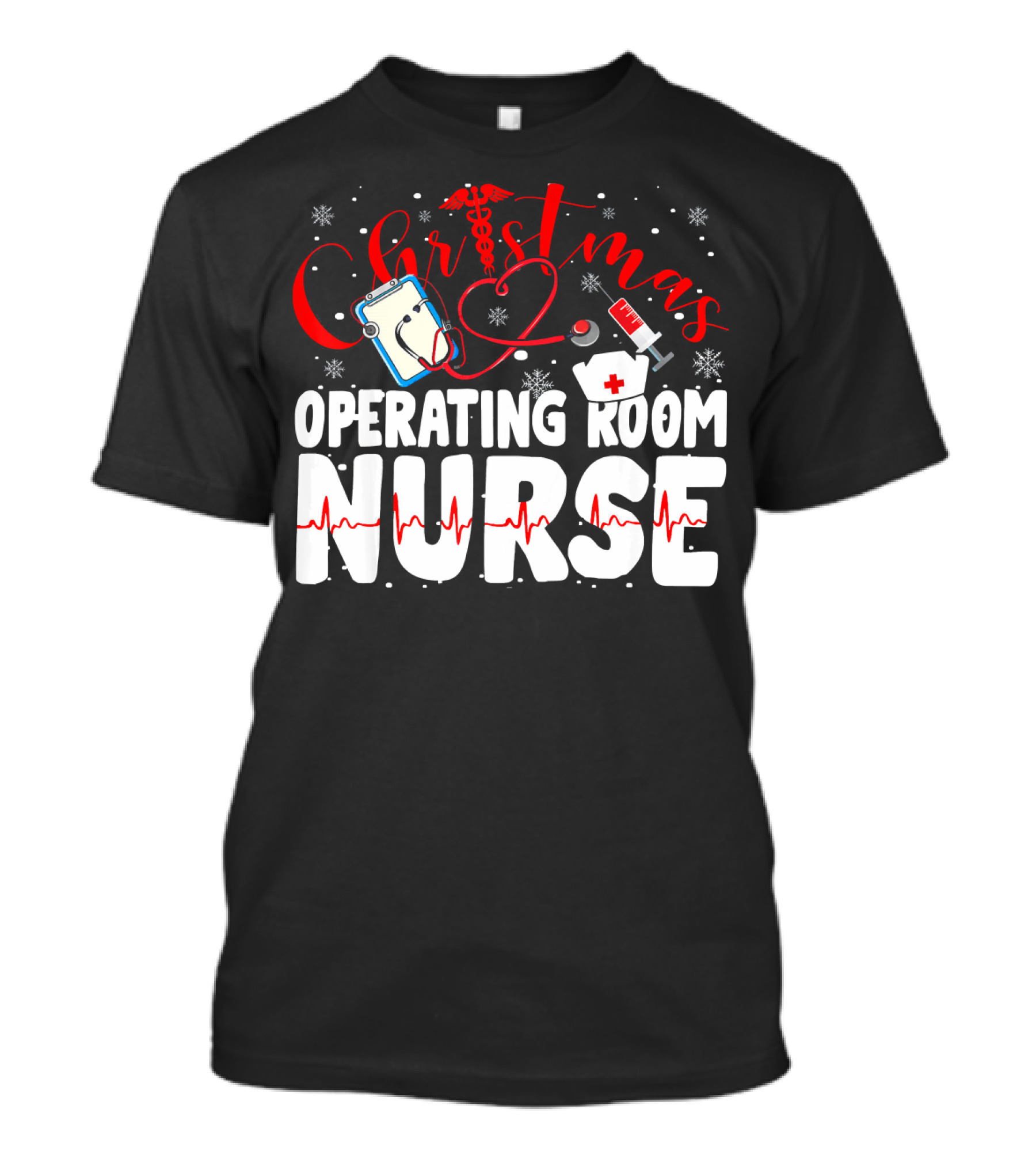 Christmas Operating Room Nurse Stethoscope Syringe Snowflakes T-Shirt