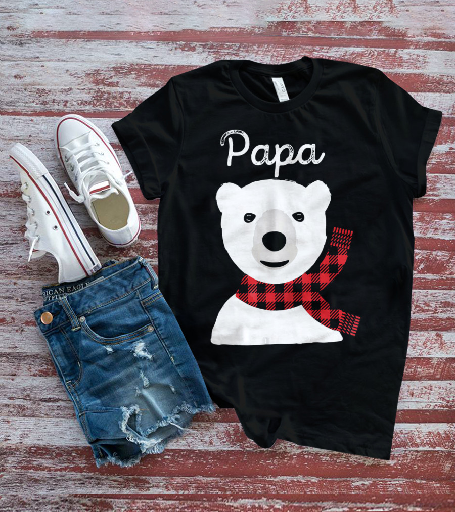 Papa Bear Buffalo Check Christmas Family Matching T-Shirt