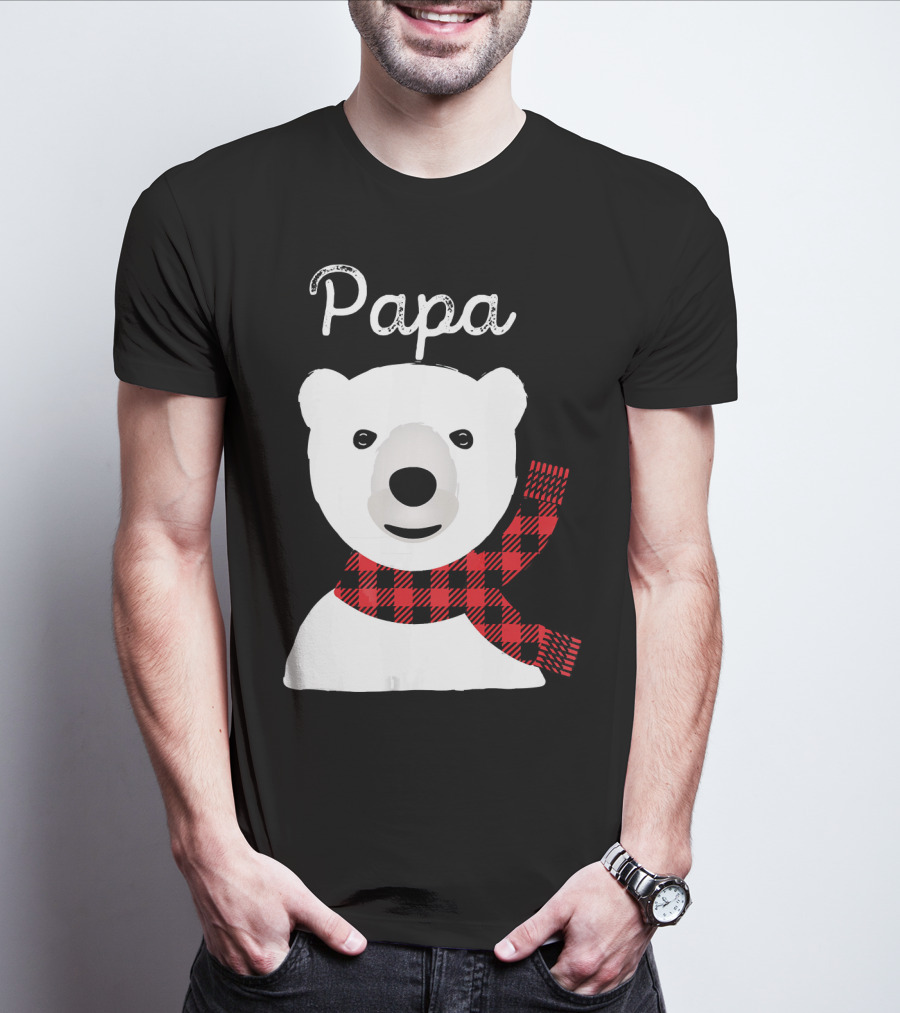 Papa Bear Buffalo Check Christmas Family Matching T-Shirt