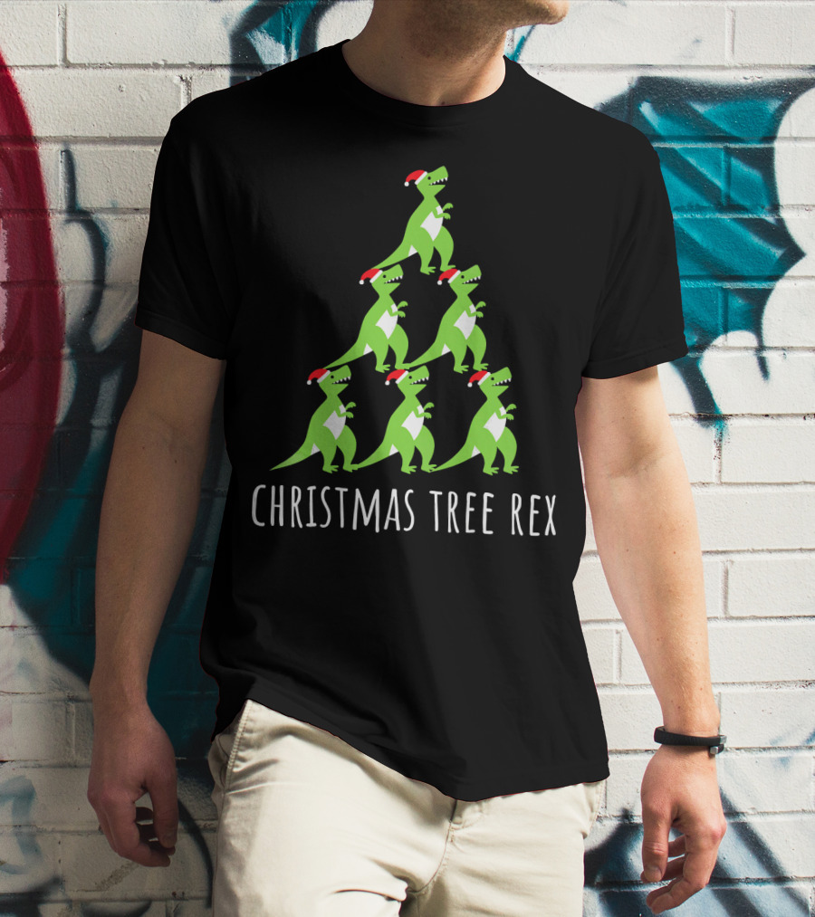 Christmas Tree Rex Dino Funny Boy Girl Santa Hats T-Shirt