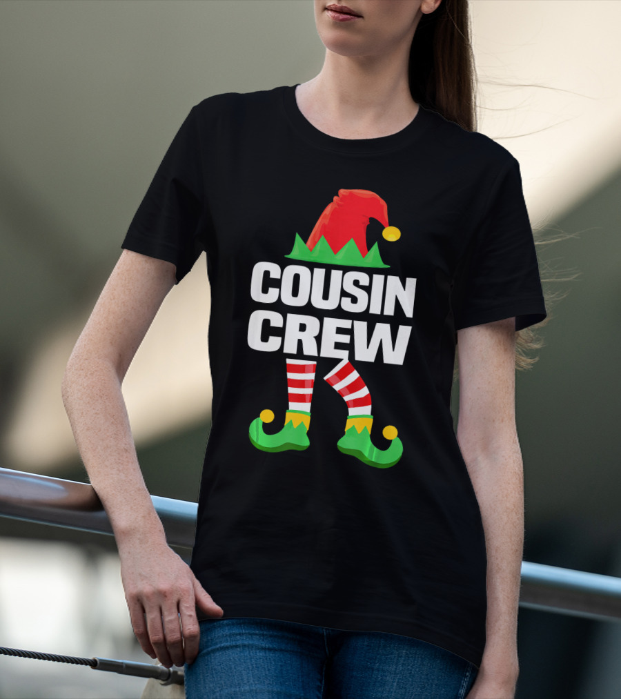 Cousin Crew Elf Hat Striped Legs Christmas T-Shirt