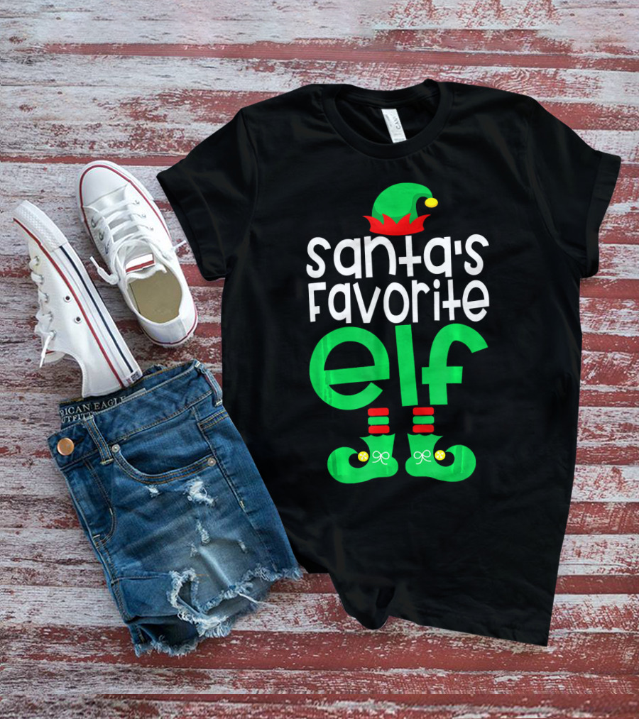 Santa's Favorite Elf Festive Outfit With Hat And Shoes T-Shirt