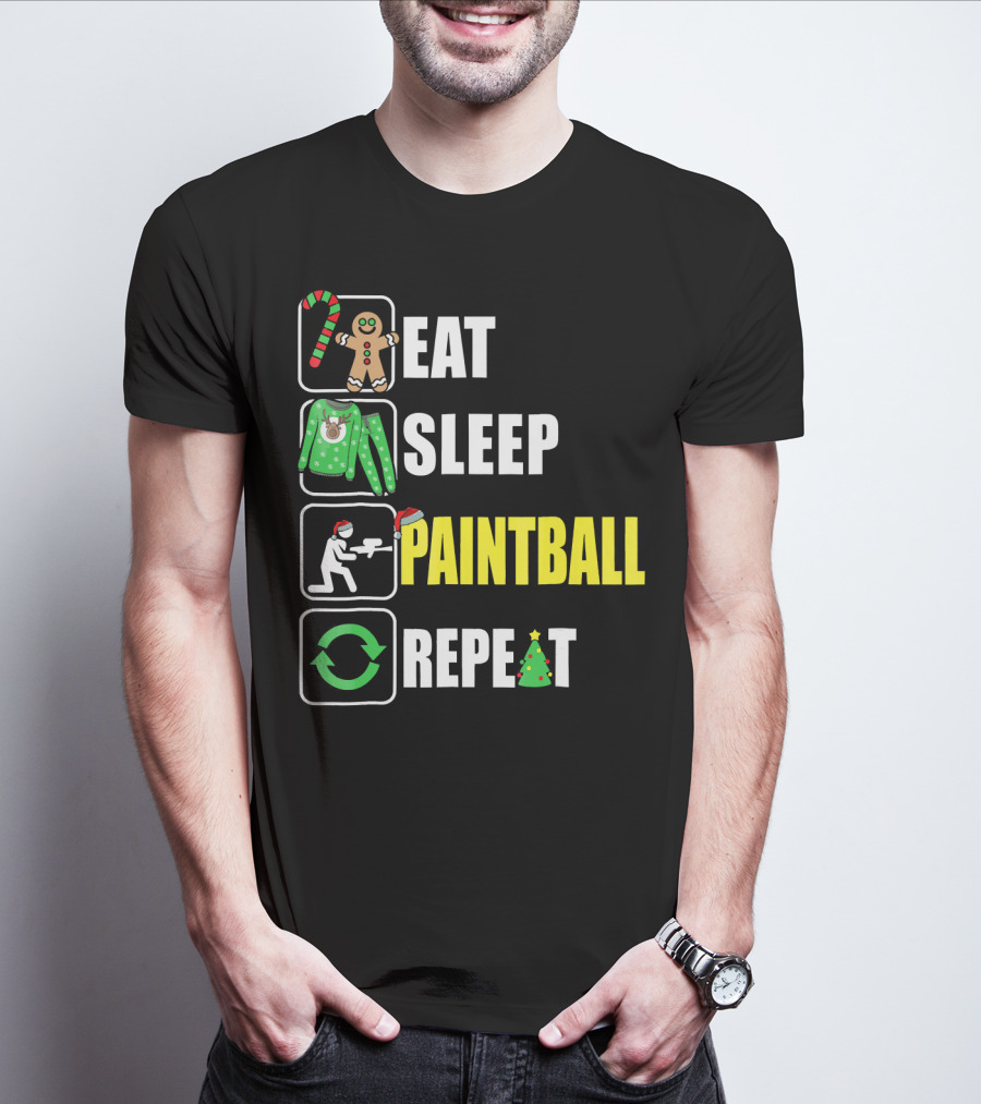 Festive Eat Sleep Paintball Repeat Christmas T-Shirt