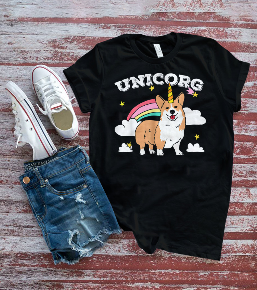 Unicorg Rainbow Unicorn Corgi With Stars And Clouds Birthday T-Shirt