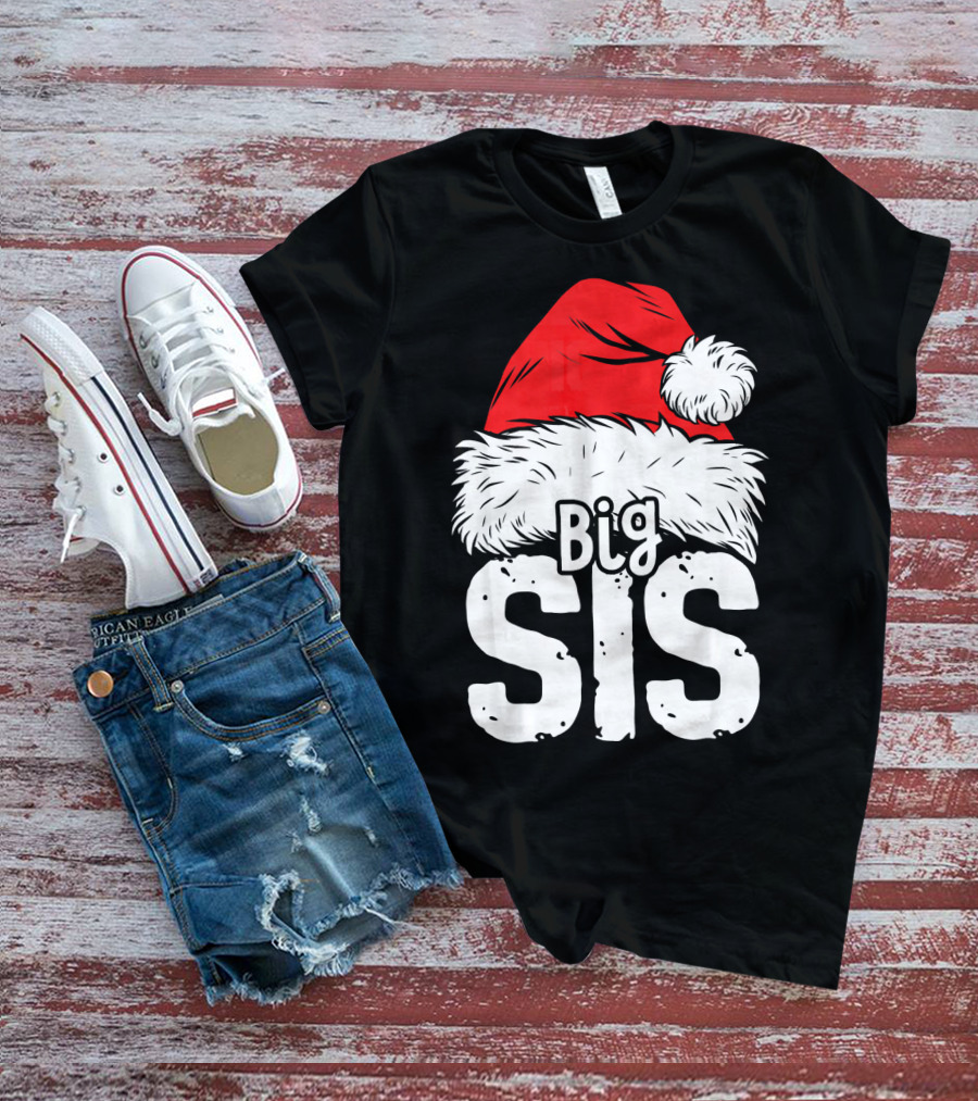 Big Sis Christmas Santa Hat Family T-Shirt
