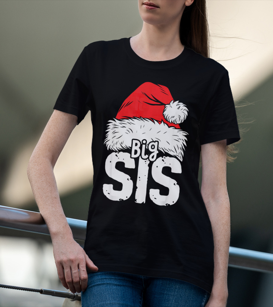 Big Sis Christmas Santa Hat Family T-Shirt