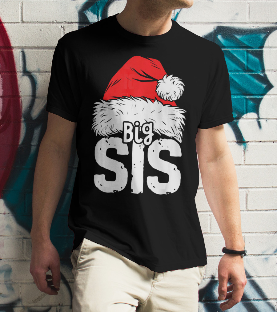 Big Sis Christmas Santa Hat Family T-Shirt