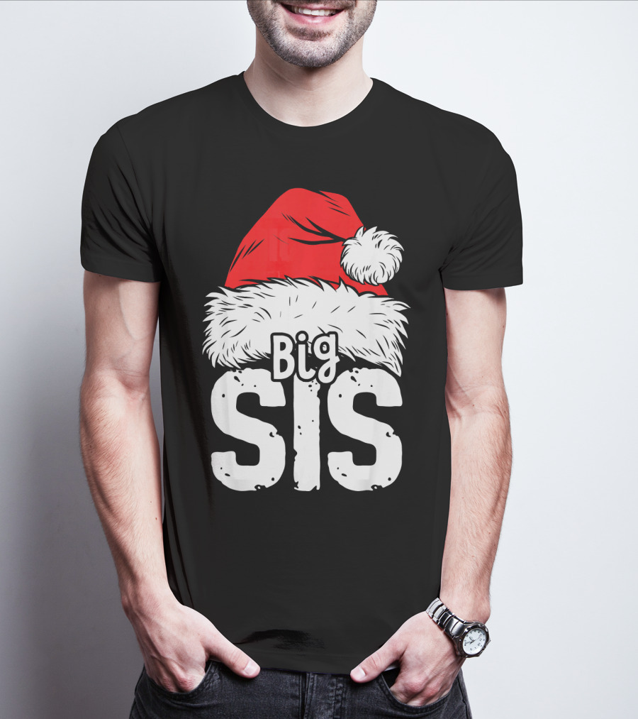Big Sis Christmas Santa Hat Family T-Shirt