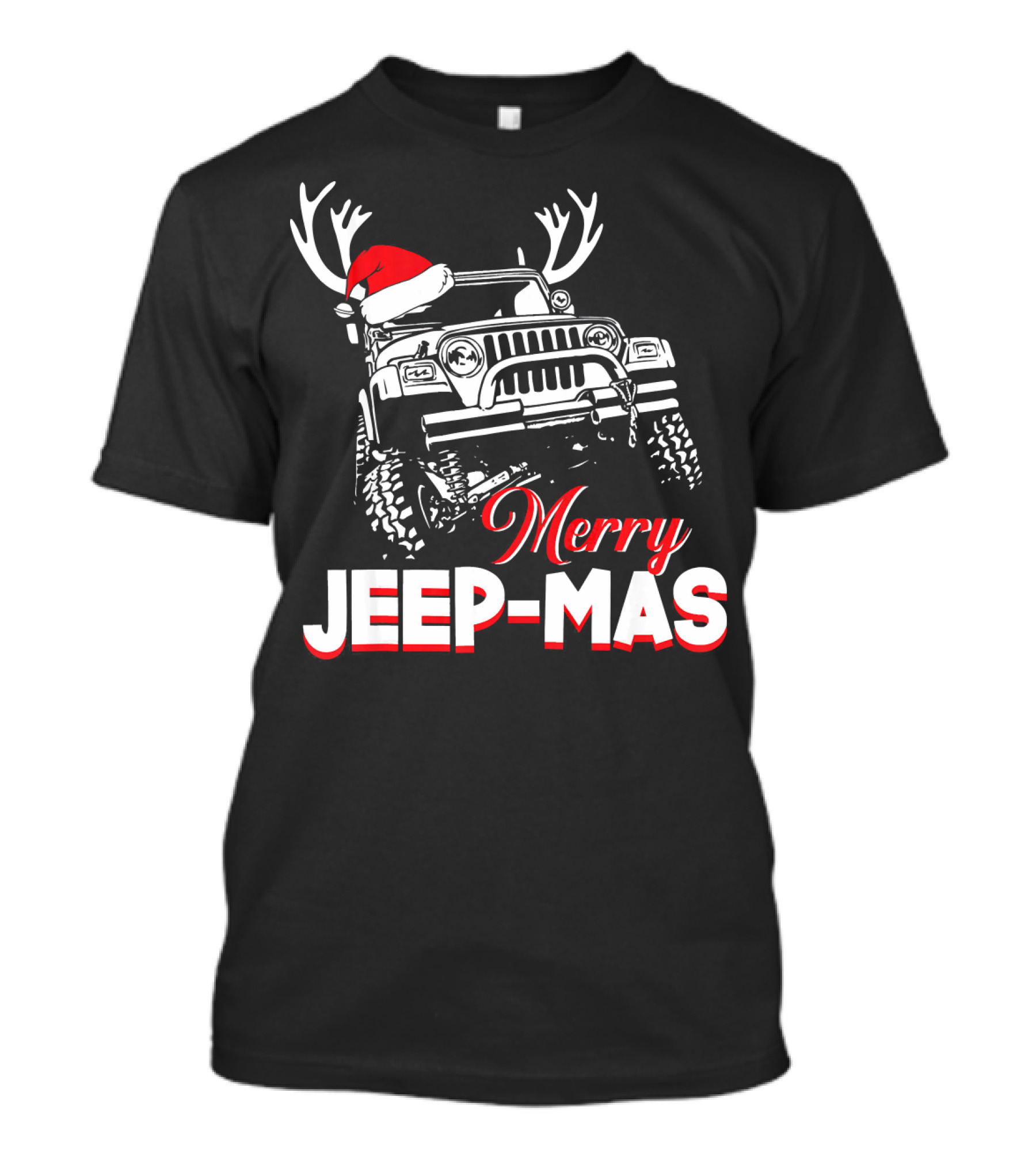Merry Jeep-Mas Funny Jeep With Santa Hat And Reindeer Antlers T-Shirt