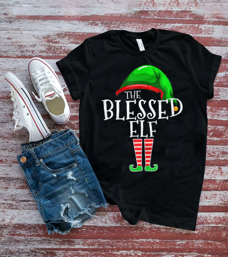 The Blessed Elf Hat And Striped Legs Christmas T-Shirt