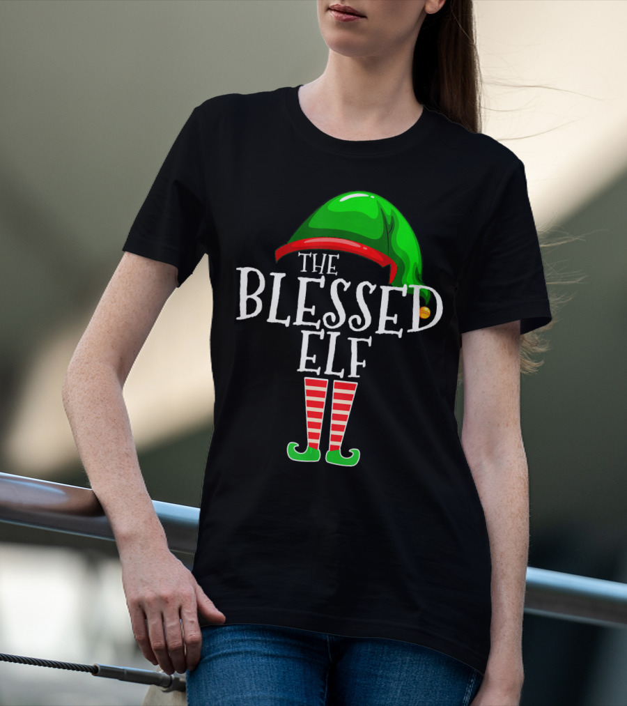 The Blessed Elf Hat And Striped Legs Christmas T-Shirt