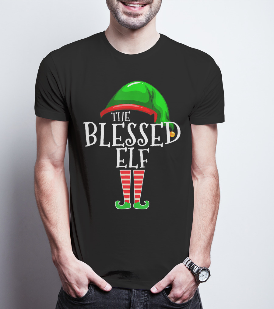 The Blessed Elf Hat And Striped Legs Christmas T-Shirt