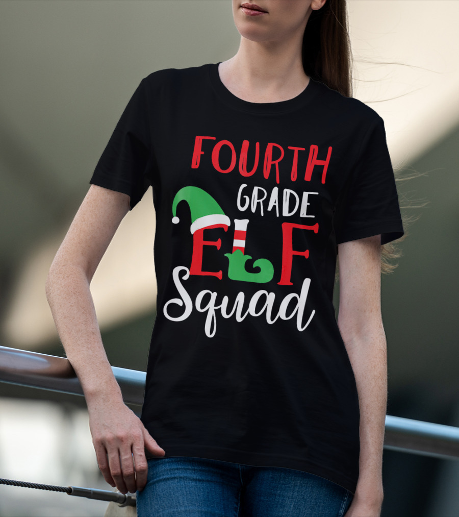 Fourth Grade Elf Squad Christmas Teacher T-Shirt