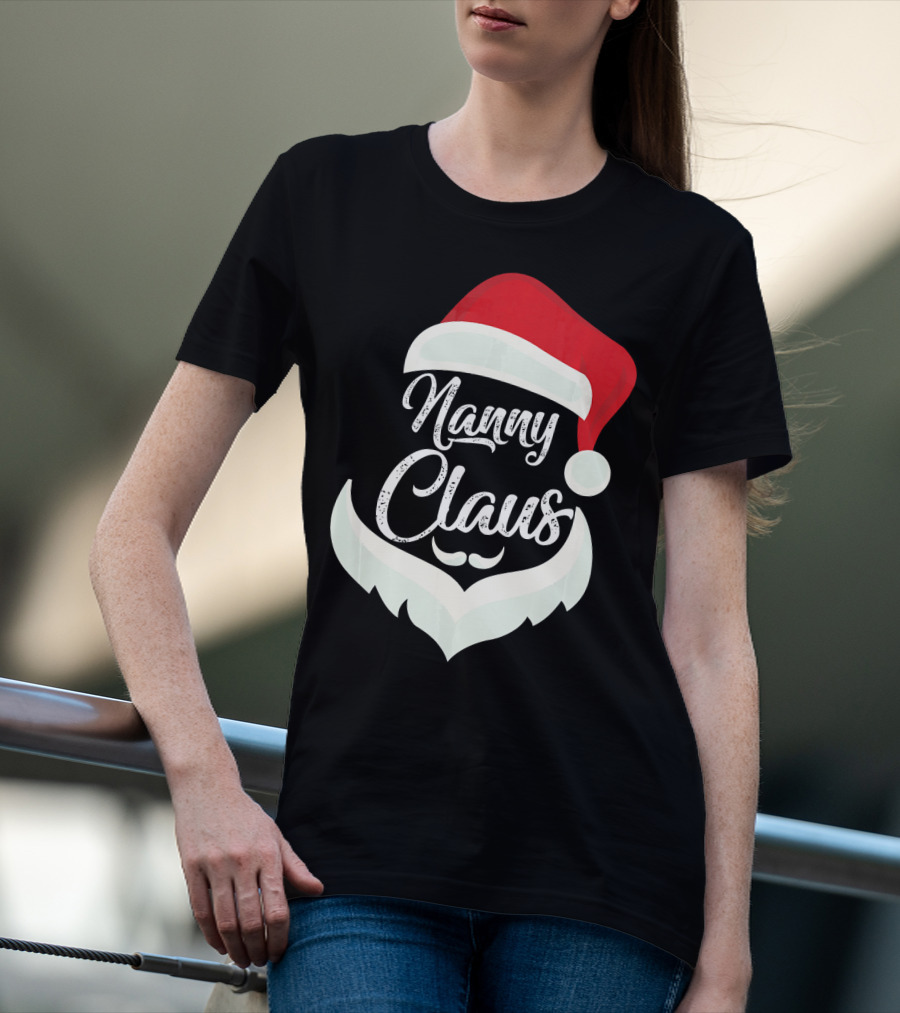 Nanny Claus Santa Hat And Beard Christmas T-Shirt