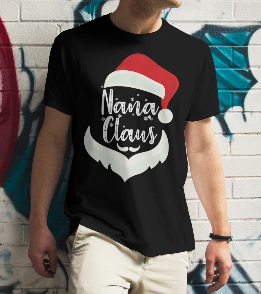 Nana Claus Santa Hat Beard Snowflakes T-Shirt