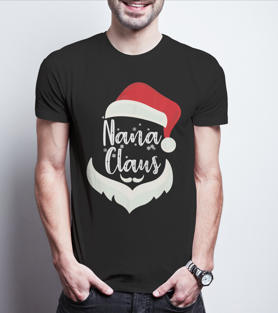 Nana Claus Santa Hat Beard Snowflakes T-Shirt