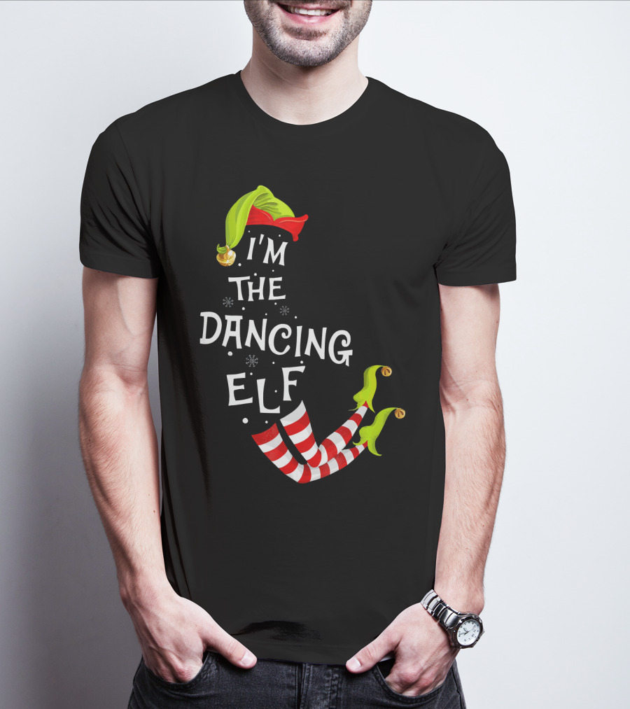 I'm The Dancing Elf Christmas Striped Stockings And Festive Hat T-Shirt