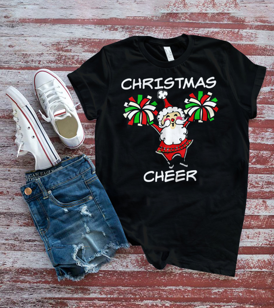 CHRISTMAS CHEER Santa With Festive Holiday Pom-Poms T-Shirt